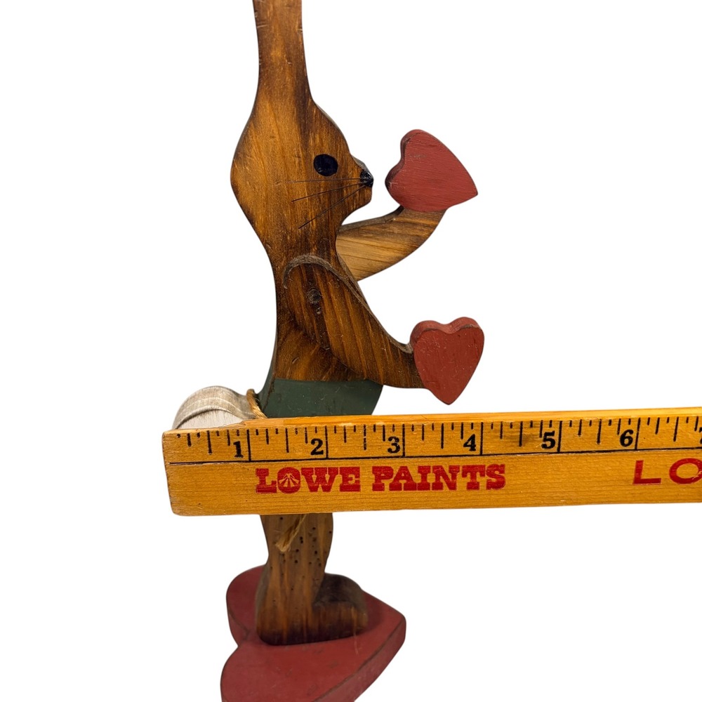 Vintage Folk Art Wooden Bunny Rabbit with Hearts Figurine 12.5" Primitive - Picture 9 of 13